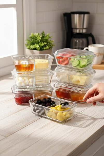 Paşabahçe 4'lü Kapaklı Bölmeli Cam Saklama Kabı Seti -Şeffaf Diktörgen Bal/Te...