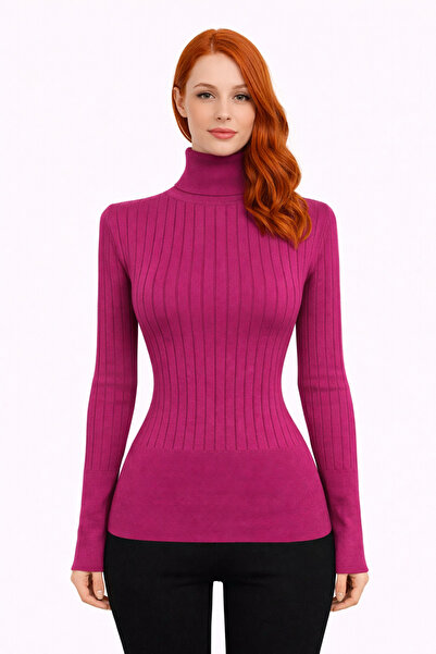 Neden Tekstil Turtleneck Ribbed Long Sleeve Knit Sweater