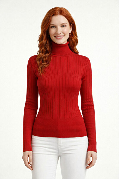 Neden Tekstil Turtleneck Ribbed Long Sleeve Knit Sweater
