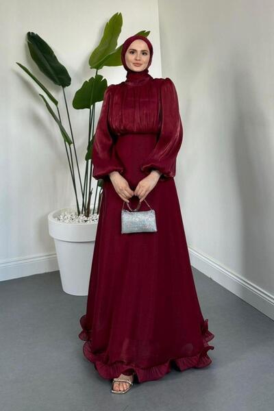 Şulemoda Giyim Grass Green Evening Dress Burgundy