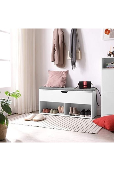 Talis Pantofar bancuta hol cufar cu depozitare, Santo Living, Alb-Gri, 100x30...