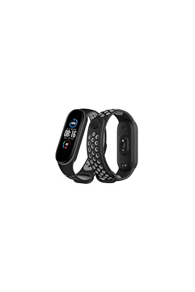 eco port حزام Mi Band 6 الرياضي المثقوب - أسود-رمادي