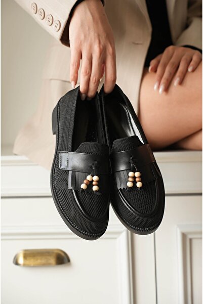 MODAADAM Дамски мокасини с ресни Ojox - черни