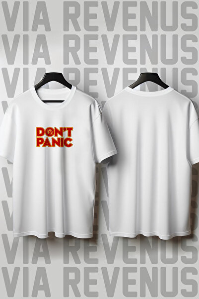 Vordevia Tricou unisex cu imprimeu „Don't Panic” cu guler rotund și croială l...