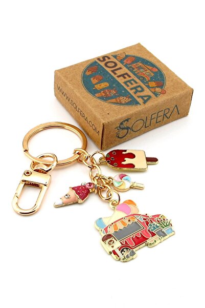 Solfera Ice Cream Truck Cornet Confectionery Bag Ornament Charm Metal Keychai...