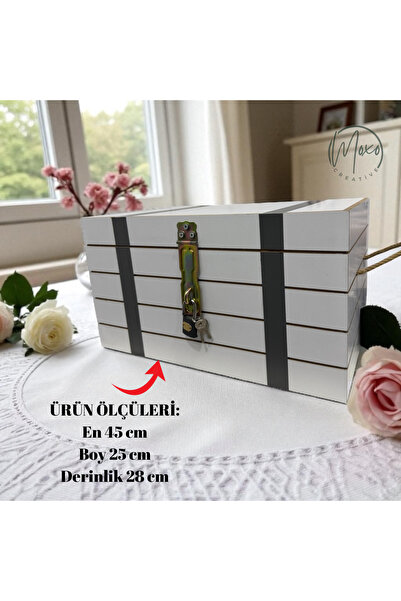 Moxo Store Kilitli Ahşap Takı Çeyiz Sandığı Nişan Kına Düğün Sünnet Takı Topl...