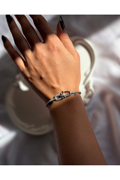 lesuvera سوار من حجر الزركون الفضي اللون بتصميم قفل مائي