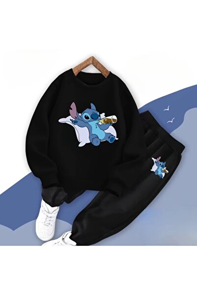 SVART WEAR Stitch Printed Crew Neck Combination Top and Bottom Tracksuit Set