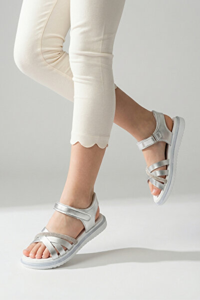 Moda Lime Kız Çocuk Sandalet Önü Açık Taş Detaylı Şeritli Cırtlı Rahat Esnek ...