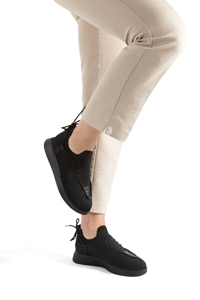 markasende Women's Beige White Knitwear Lace-Up Sports Shoes