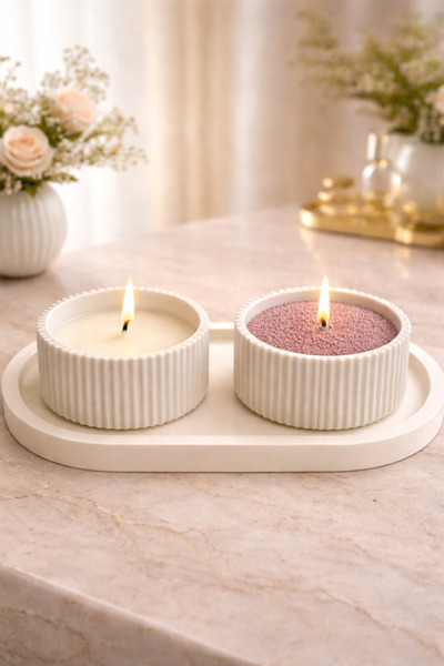 YİĞİTER • Decorative Double Candle Set – Soy Wax and Powder Candle |   Handma...