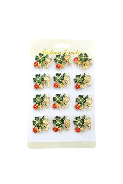 OEM Set of 12 Brooches, NEVERMORE, Horseshoe with Clover and Ladybug, 2.5cm, ...
