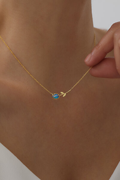 SUNSHINE 925 Ayar Gümüş Gold Kaplamalı Opal Taşlı Lale Kolye