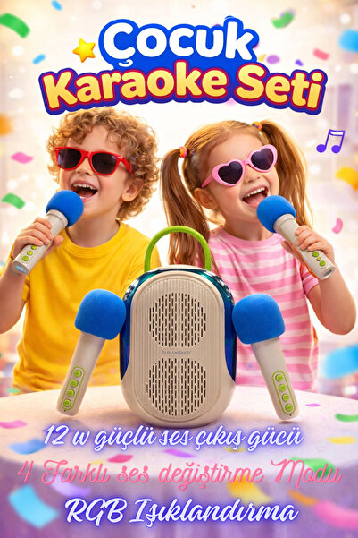 blueseed Çocuk Karaoke Seti 2 Mikrafonlu 4 Farklı Ses Efektli Bluetooth Hopar...