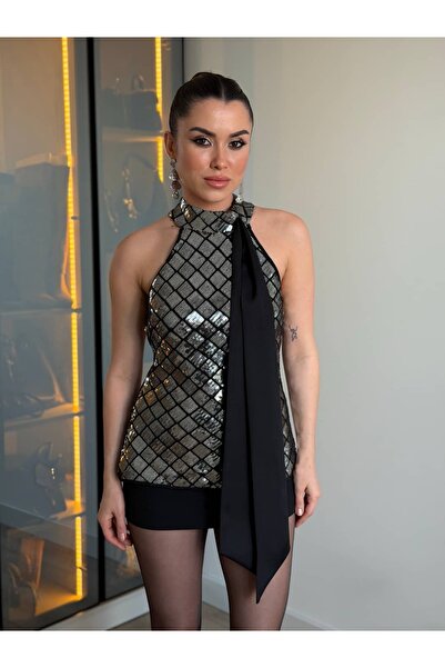 ROUPAS COLLECTİON Gümüş Payetli Bluz