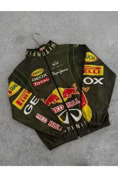 ModaTEKS Unisex Paraşüt haki Kumaş Bakskılı Oversize Baskılı Rüzgarlık Yağmurluk