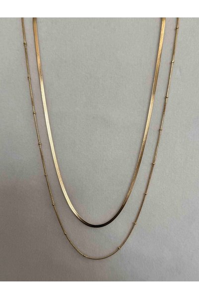 Font 2-Piece Steel Shiny Gold Color Necklace