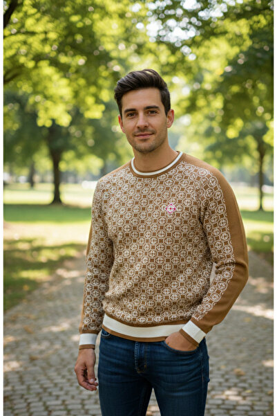 YusGos Men's Crew Neck Steel Knit High Quality Casa Patterned Sweater