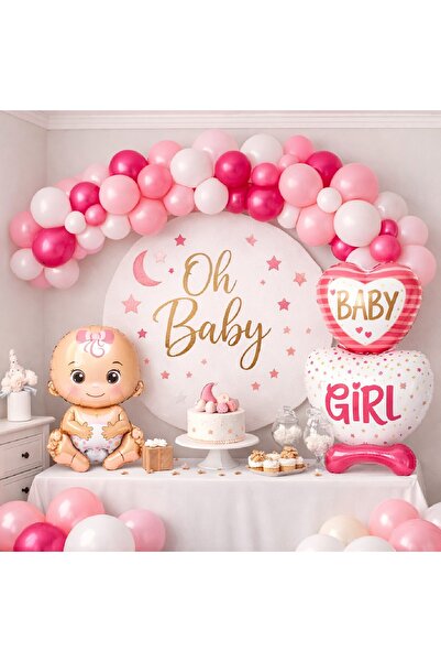 BKMC PARTY مجموعة زينة لحفلات استقبال المولود الجديد باللون الوردي للأطفال ال...