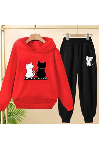 SVART WEAR Set de trening cu glugă și imprimeu cu pisici, bluză și pantaloni