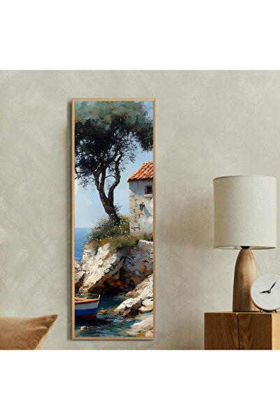 woodhomeworks Tek Parça Gerçek Ahşap dikey Panorama Çerçeveli Tablo yalnız ağaç