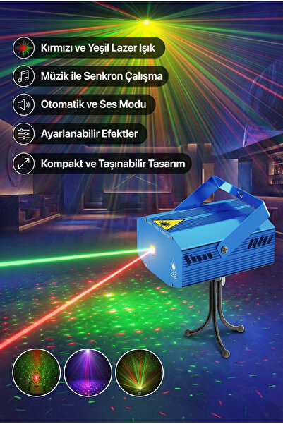 DEMPOWER Kırmızı Yeşil Lazer Sahne Işığı Müzik Senkronlu DJ Parti Lazer Efekt...