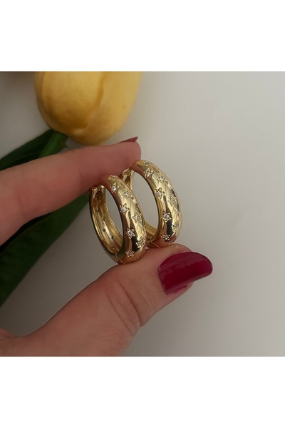 XUPING JEWELRY Xuping 14K Yıldız İşlemeli Trend Halka Küpe