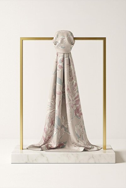 Çağrı İpek Floral Patterned Cotton Silk Shawl 13987-11