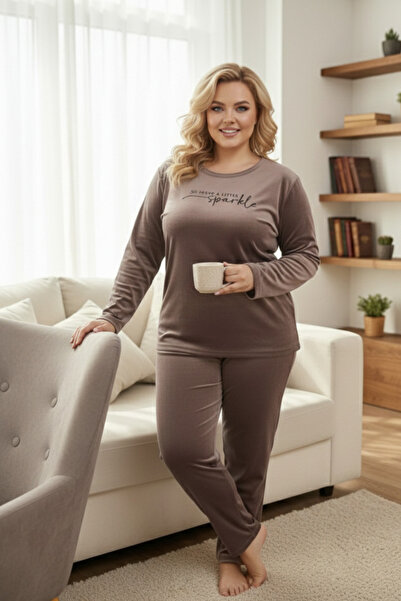 YusGos Women's Large Size French Velvet Round Neck Long Sleeve Printed Pajama...