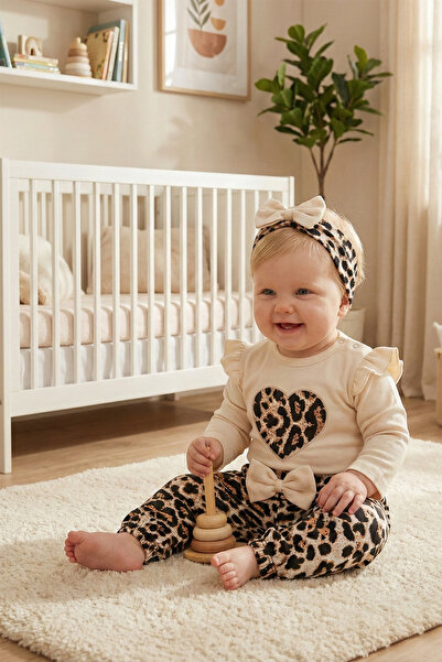 Babymod Leopard Patterned 3-Piece Cotton Baby Girl Set
