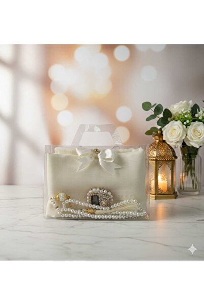 ByDeryaEvent Çantalı Tesbih Yazma ve Zikirmatik Seti KREM RENK Mevlit Hac Doğ...