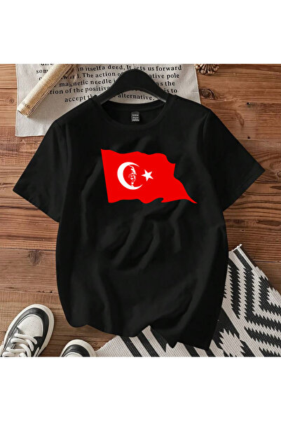 SUNFREE Turkish Flag and Ataturk Printed Cotton Unisex Short Sleeve Tshirt