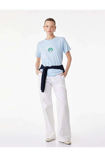 Koton Γυναικείο μπλουζάκι με στάμπα κοχυλιών σε μπλε χρώμα 6SAK50072EK