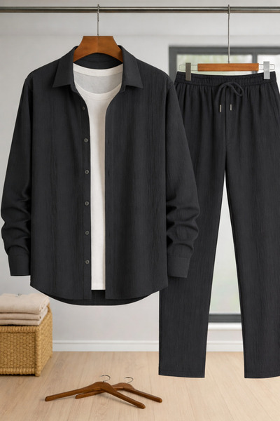 BRLKN Stretch Fabric Crepe Fabric Men/Unisex Long Sleeve Shirt Bottom Top Set