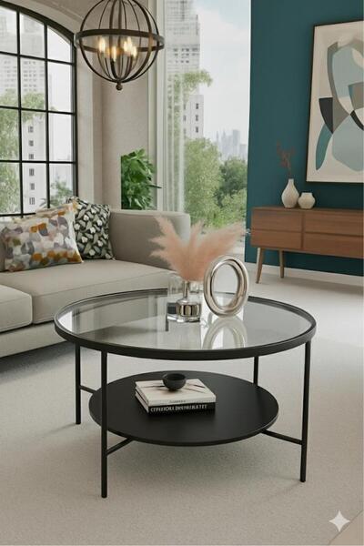 İMS ZİGON DÜNYASI Oslo Orta Sehpa - Şeffaf Cam / Siyah Mdf