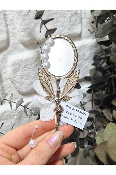 ASPİRİZM 15 Adet İnci Süslemeli Hediyelik Gümüş Melek Ayna Magnet (DÜĞÜN - Nİ...
