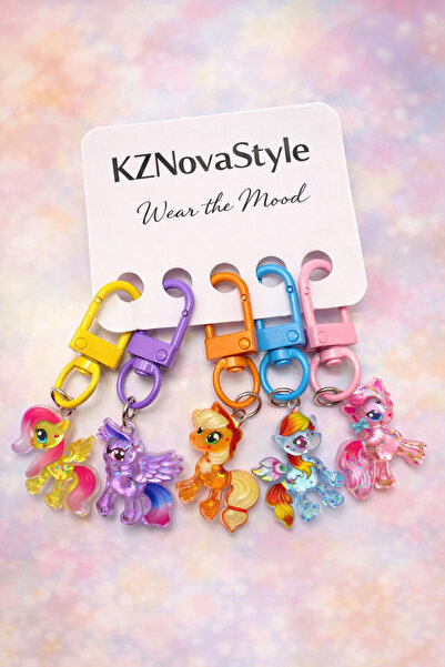KZNovaStyle Renkli Pony Figürlü Anahtarlık Seti – Karabinalı, Dayanıklı & Şık...
