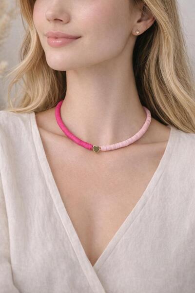Archhazel Jewelery قلادة فيمو على شكل قلب بلون البلاش