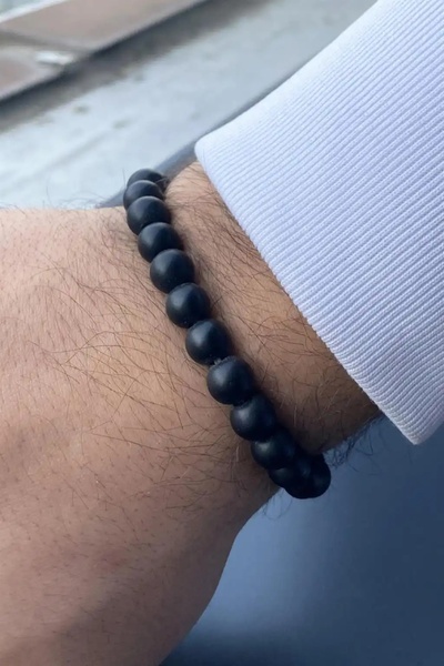 Stone Family Siyah Mat Boncuklu Erkek Bileklik - Doğal Taş Görünümlü Elastik ...