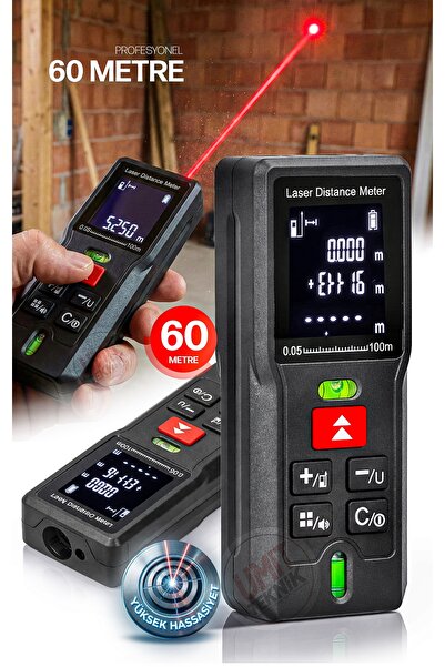 PROXTECH Profesyonel Lazer Metre 60M Su Terazili Hafızalı - Alan Hacim Pisago...