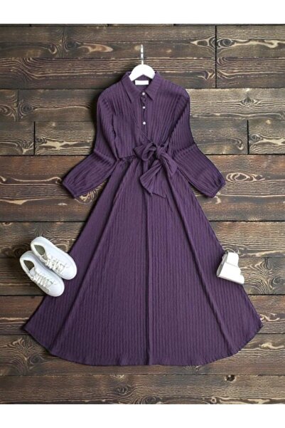 ŞAHİN TESETTÜR GİYİM YAN BAĞLAMA PARÇALI BELİ LASTİKLİ ELBİSE 2417
