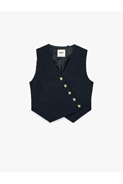 Koton Vestă asimetrică decolteu petrecut în V cu nasturi, fără mâneci, cu acc...