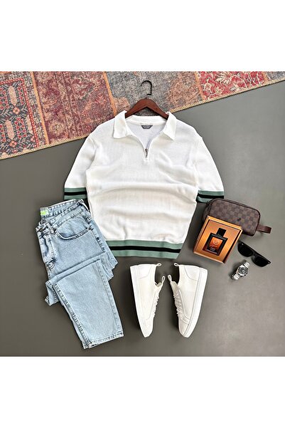 tiggir moda Polo Collar Knitwear T-Shirt and Jeans 2-Piece Combination