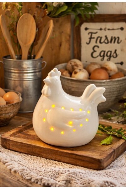 Handmadesign led ışıklı seramik beyaz tavuk horoz country farmhouse kitchen d...