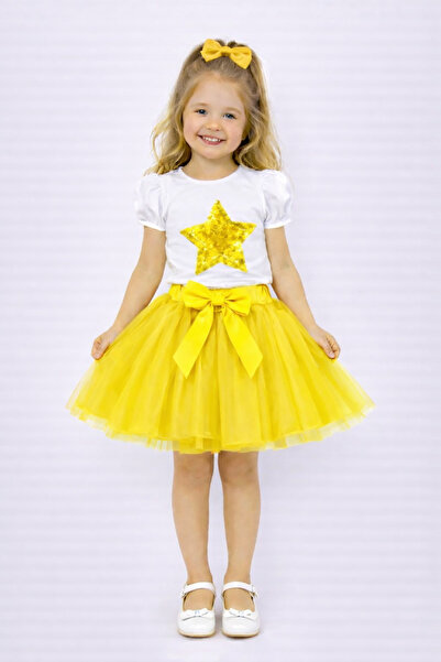 Nacar Kız Çocuk 23 Nisan 29 Ekim Yıldız Tshirt ve Tütü Etek İkili Takım - 23 ...