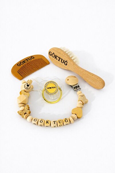 Shopfocus KİŞİYE ÖZEL İSİMLİ-EMZİK-%100 DOĞAL AHŞAP ORGANİK EMZİK ASKISI-BEBE...