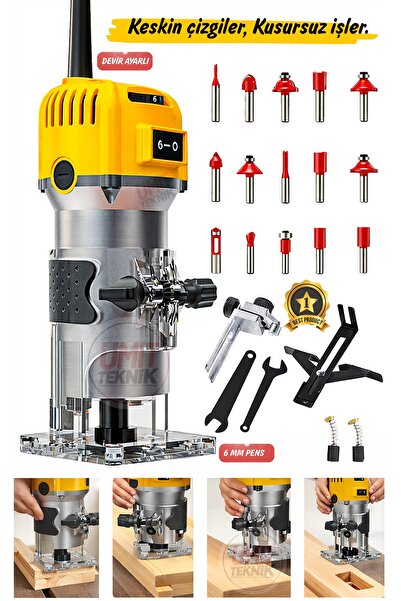 PROXTECH Premium Seri Ahşap Freze Makinesi, 6 Kademe Devir Ayarlı, 6 mm Pens,...