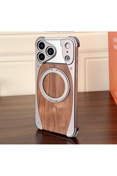 NJOYNY MagSafe Frameless Walnut Wood 360 Degree Rotating Phone Case for iPhon...