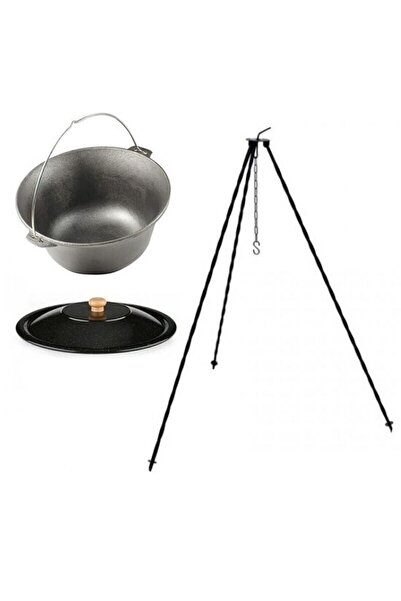 Evelise Cast iron cauldron set with enameled lid and metal tripod, 16 L, Premium
