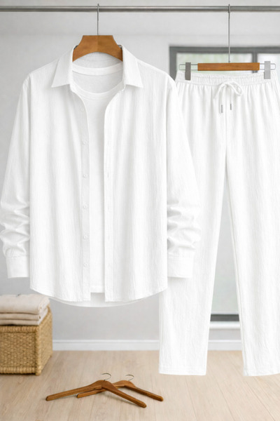 BRLKN Stretch Fabric Crepe Fabric Men/Unisex Long Sleeve Shirt Bottom Top Set